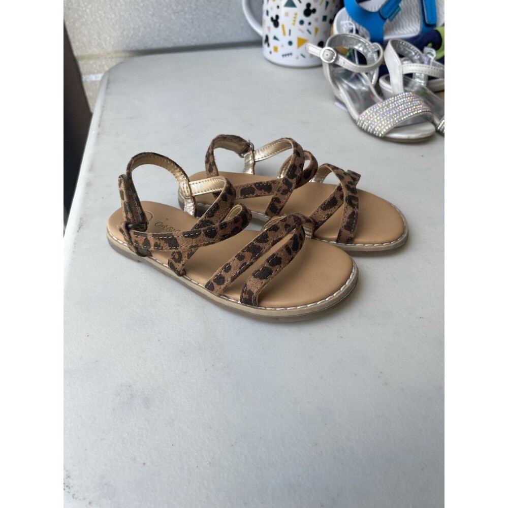 Cat & Jack Toddler Girl Leopard Print Stray Sandal Size 8 Hook Loop Ankle Strap